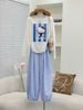  Set áo tay dài hoạ tiết Hello Kitty mix quần suông rộng bo gấu caro - XANH DƯƠNG - V35 