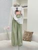  Set áo tay dài hoạ tiết Hello Kitty mix quần suông rộng bo gấu caro - XANH LÁ - V34 