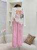  Set áo tay dài hoạ tiết Hello Kitty mix quần suông rộng bo gấu caro - HỒNG - V33 