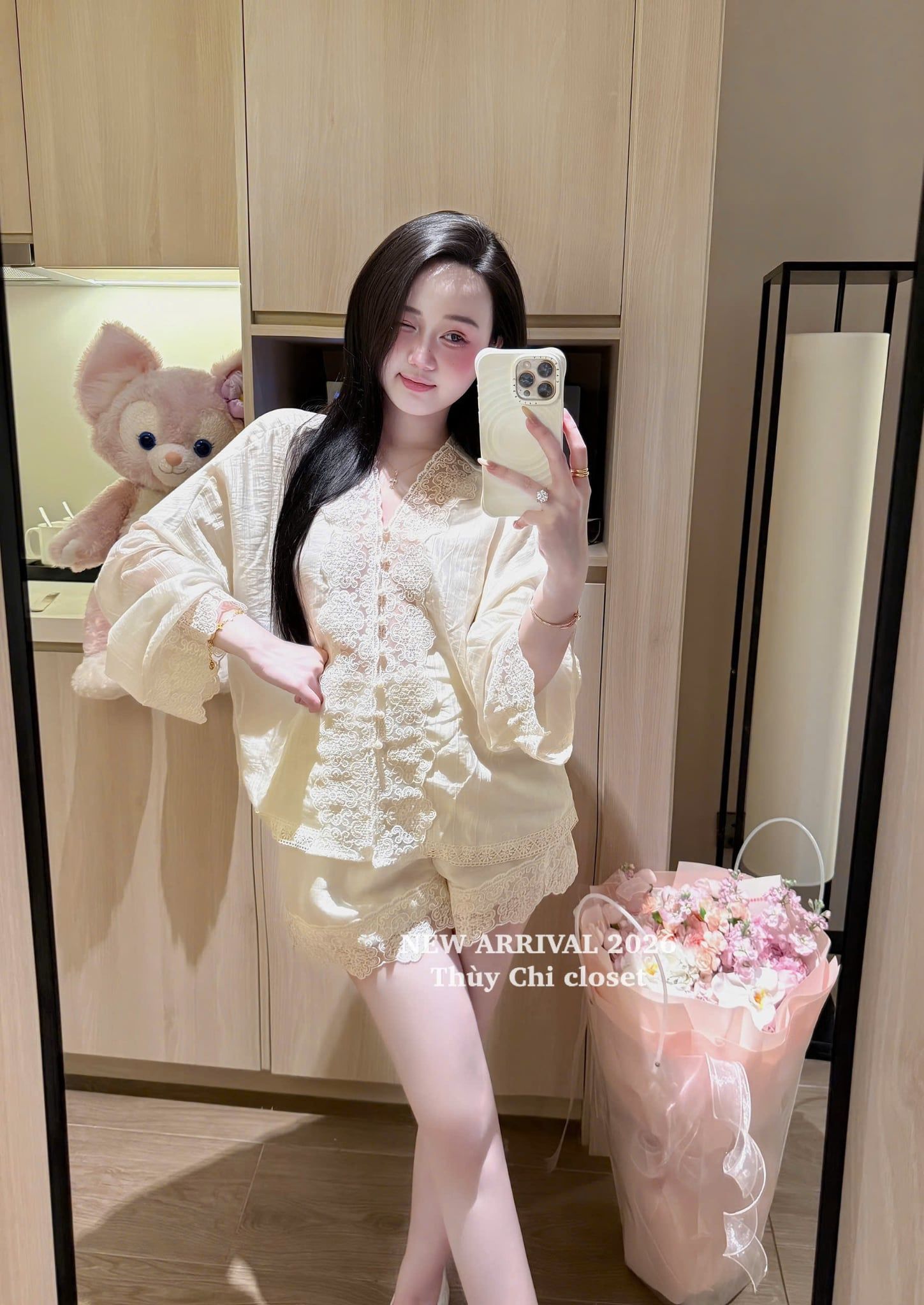  Set áo tay dài viền ren mix quần ngắn siêu hot - V26 