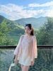 Set 3 món áo hai dây ren nổi kèm áo voan choàng mix chân váy lụa - HỒNG - V174 (EO S<68, M<72, L<76)