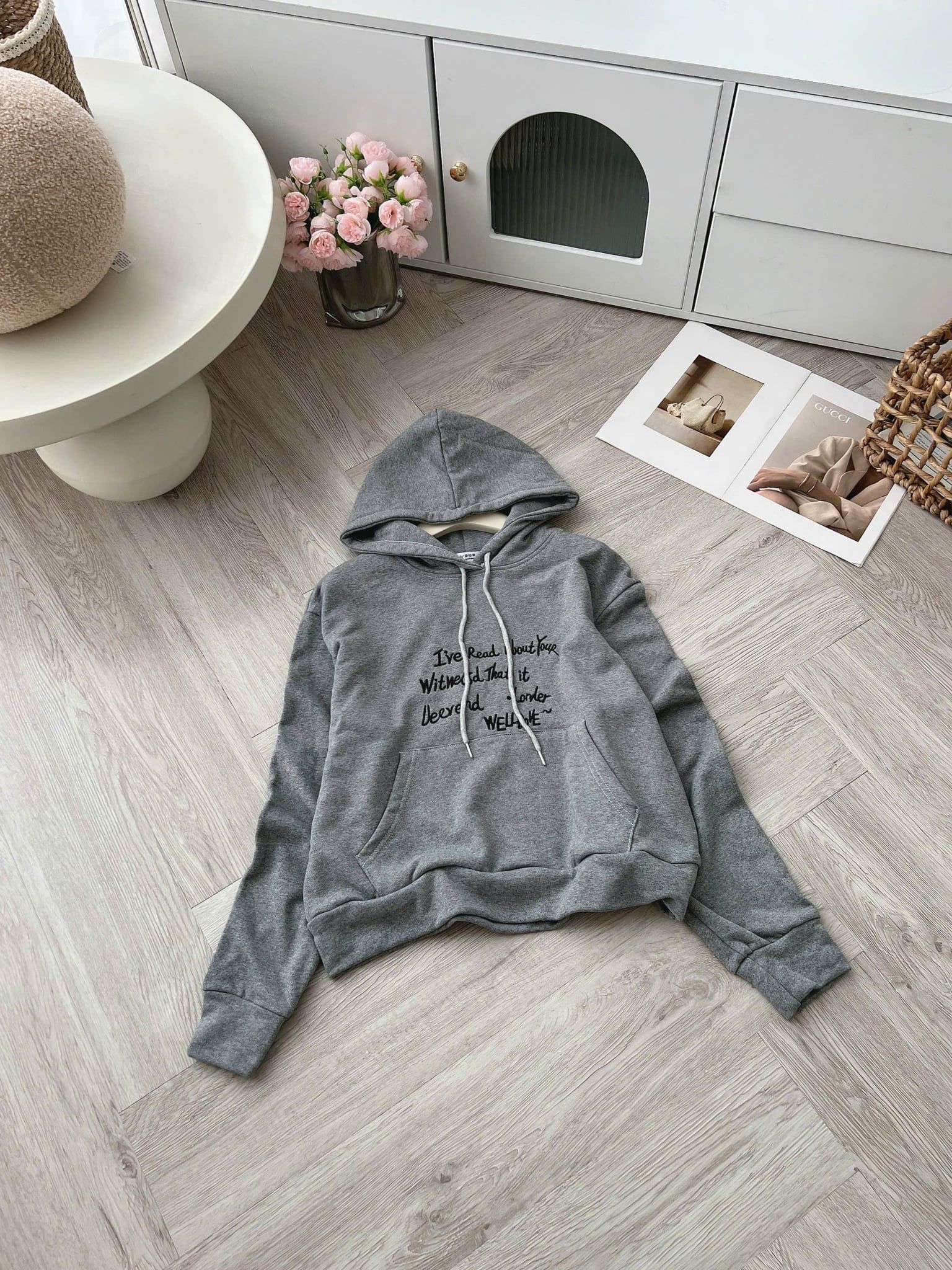  Áo hoodie form rộng in chữ siêu hot - XÁM - V158 