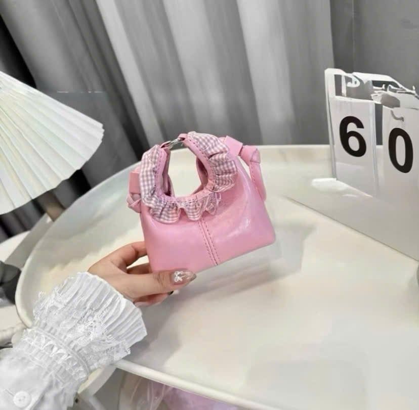  Túi da mini đeo chéo phối bèo - HỒNG - Z68 