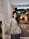  Áo quây babydoll cúp ngực thiết kế bèo nhún đính kèm hoa rời - XÁM - C114 ( DÀI 46CM ) d155 