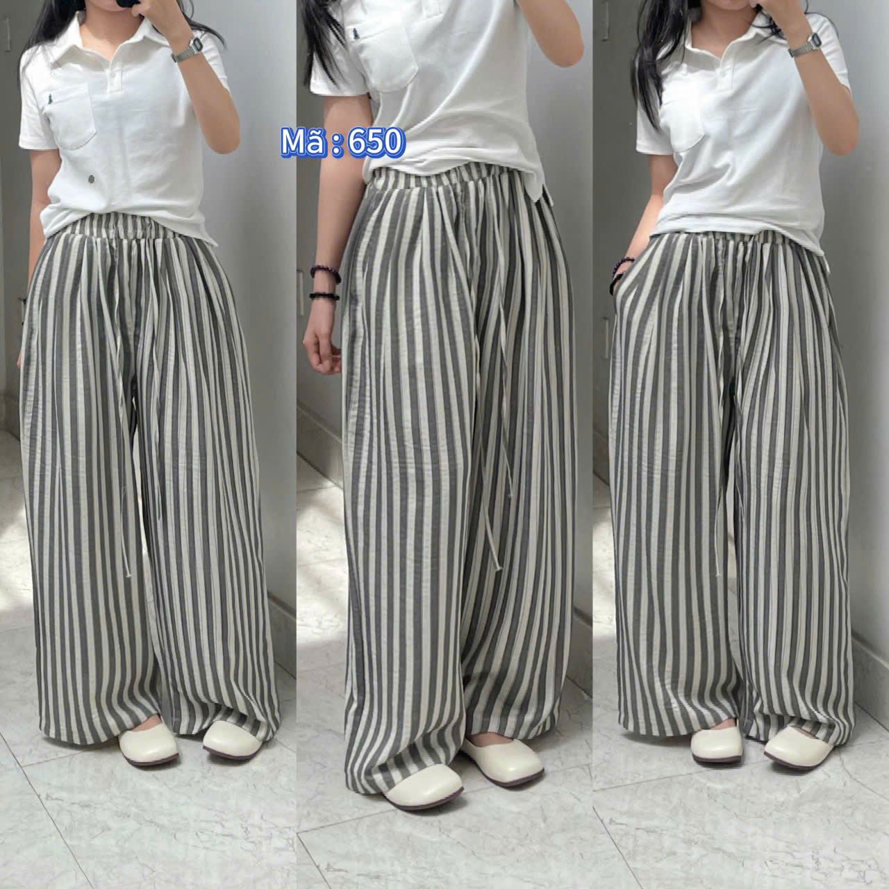  Quần suông kẻ lưng chun bản lớn dây rút màu NHẠT - XÁM - Z22 (DÀI 98CM) 