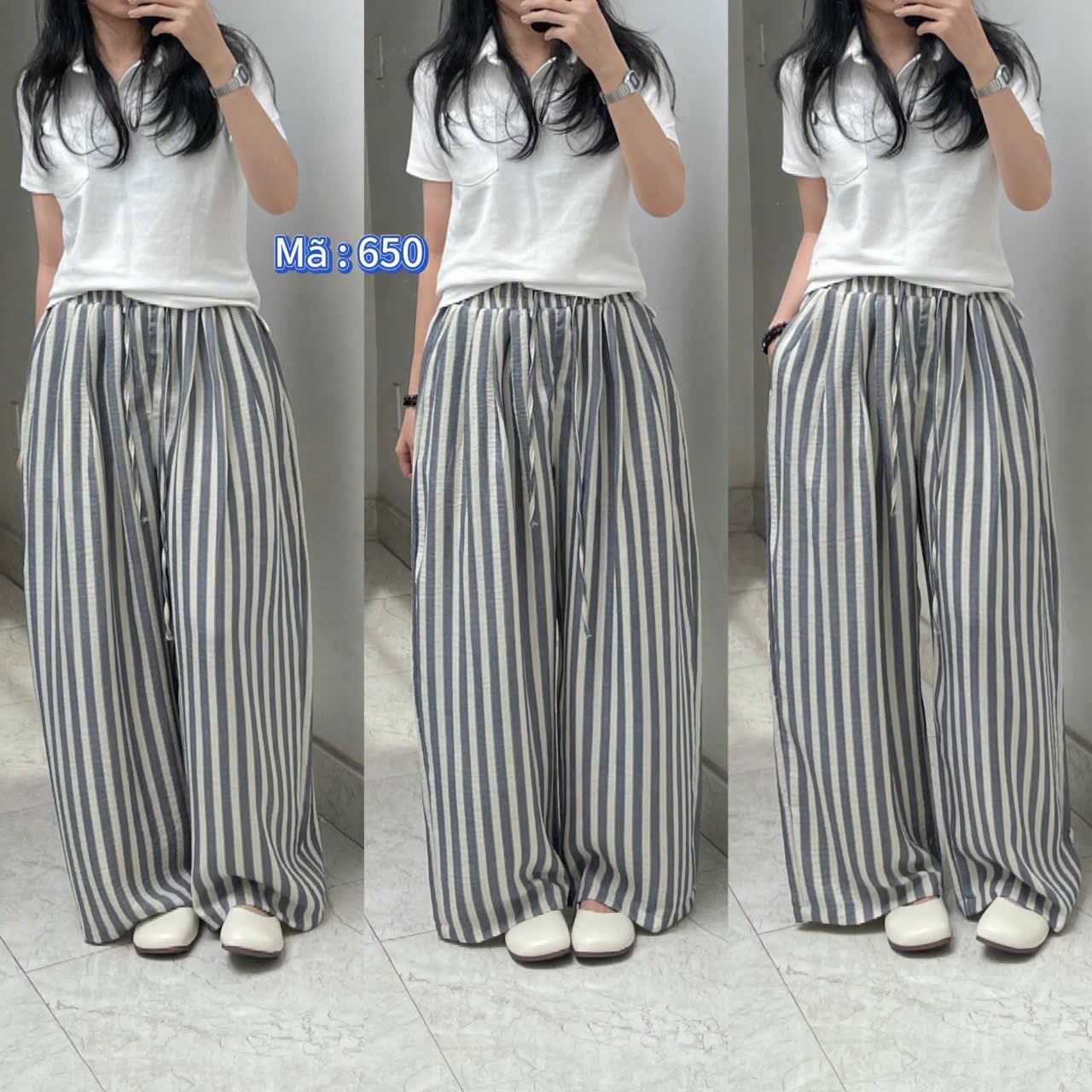  Quần suông kẻ lưng chun bản lớn dây rút màu NHẠT - XANH - Z23 (DÀI 98CM) 