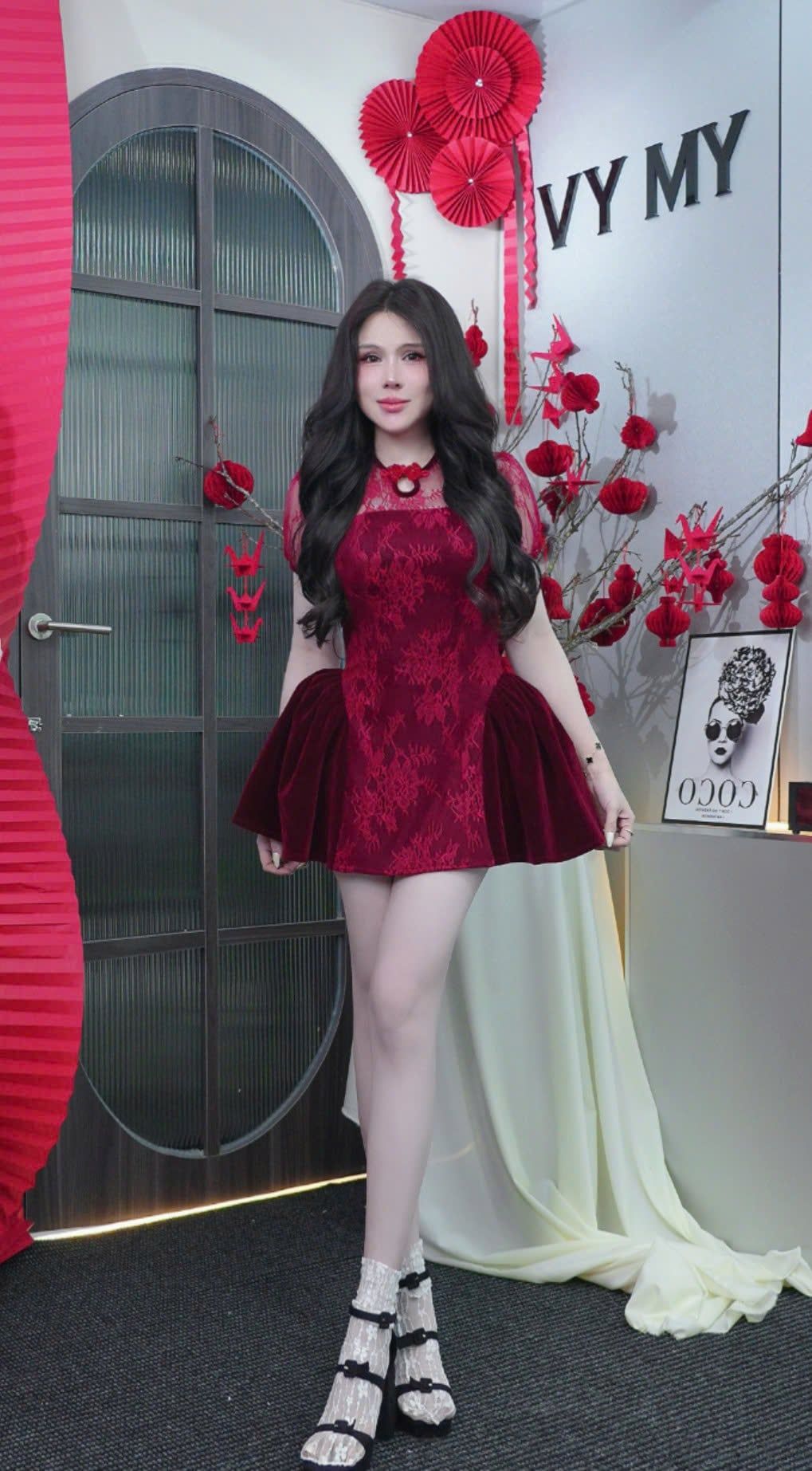  Đầm ren hoa đúp lót 2 lớp thiết kế tùng bồng xoè - C9 (eo S<68, M<72 , L<76  (DÀI 78CM) - ÁP DỤNG FREESHIP ĐƠN HÀNG 10.01 