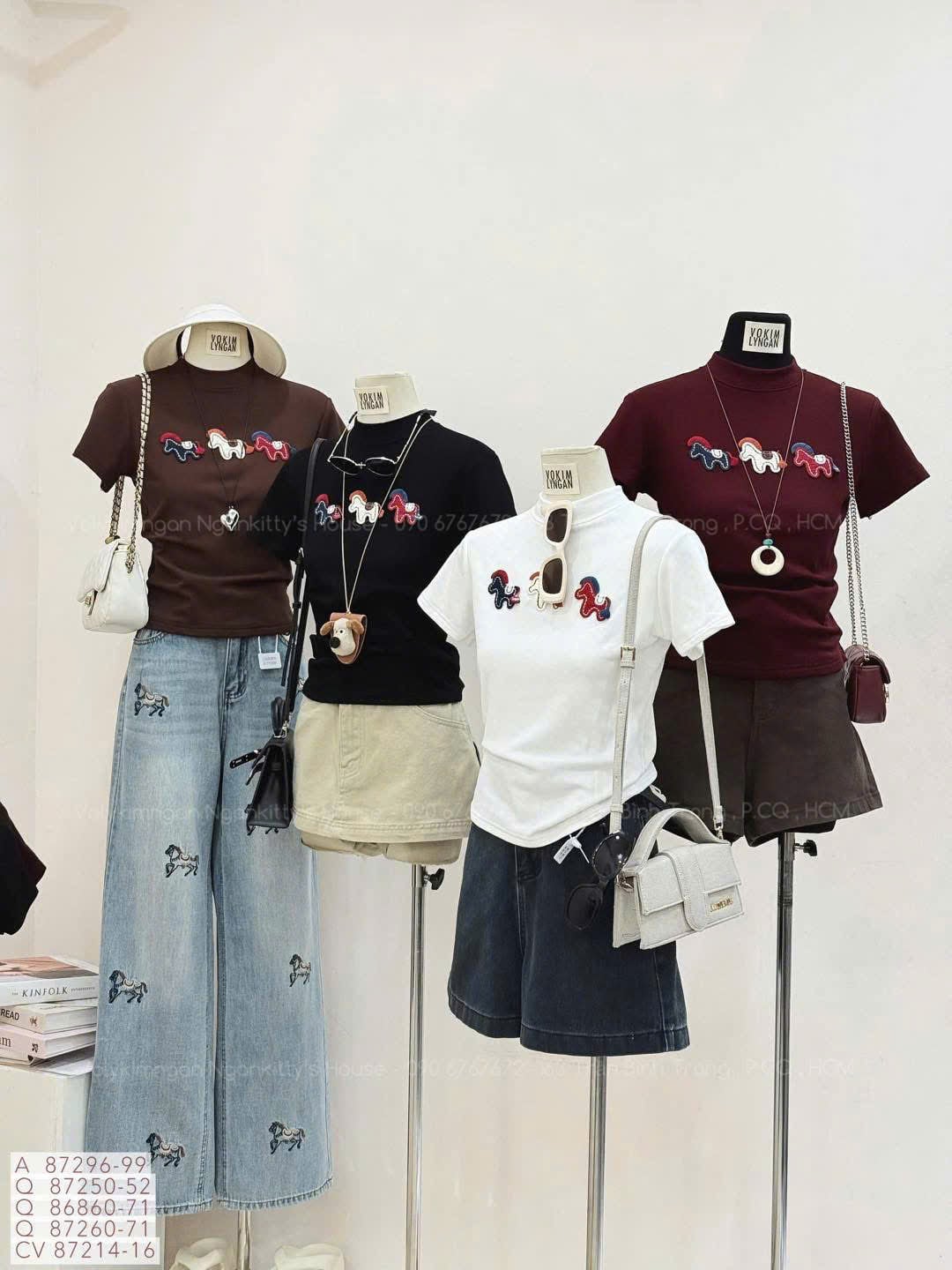  Áo babytee cổ cao lót lông thêu ngựa - TRẮNG - B185 