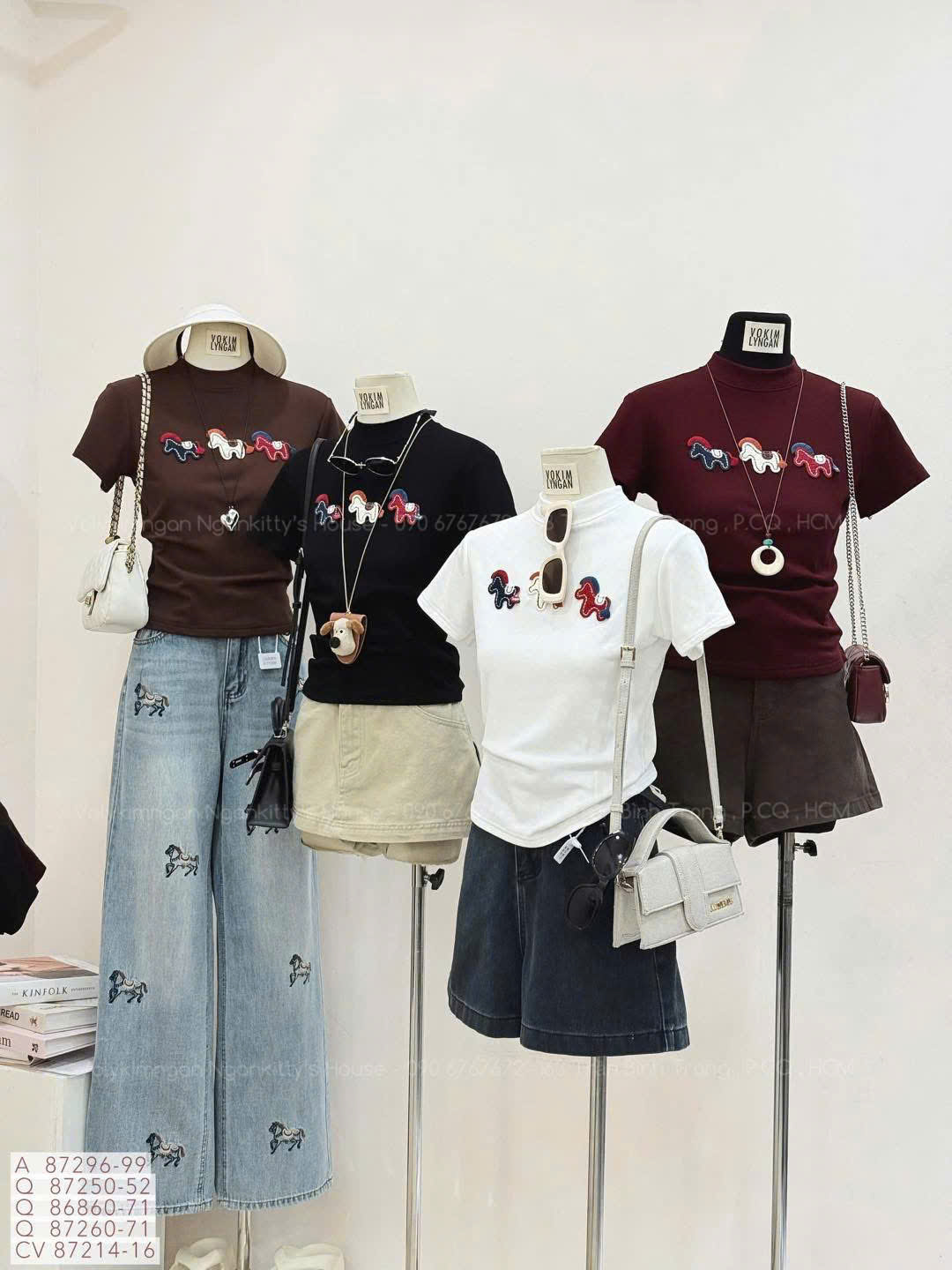  Áo babytee cổ cao lót lông thêu ngựa - NÂU - B184 