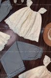  A52 Set áo tay cánh tiên thêu hoa nổi mix quần suông kẻ dáng dài bèo - P18 (chiều dài áo 53 , quần 95cm) 