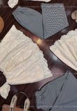  A52 Set áo tay cánh tiên thêu hoa nổi mix quần suông kẻ dáng dài bèo - P18 (chiều dài áo 53 , quần 95cm) 