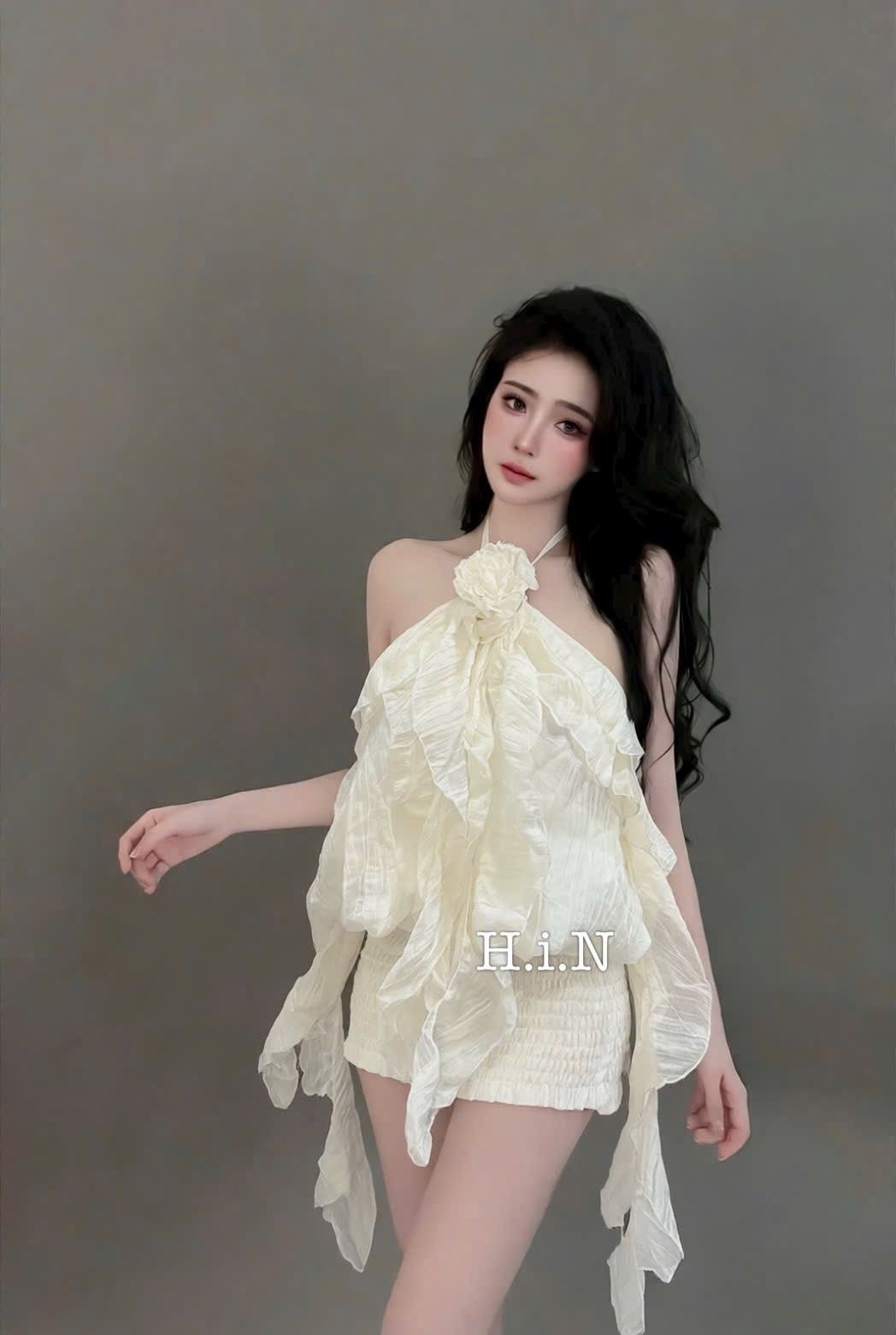  Váy yếm tầng voan phối chân bo nhún - KEM - V29 