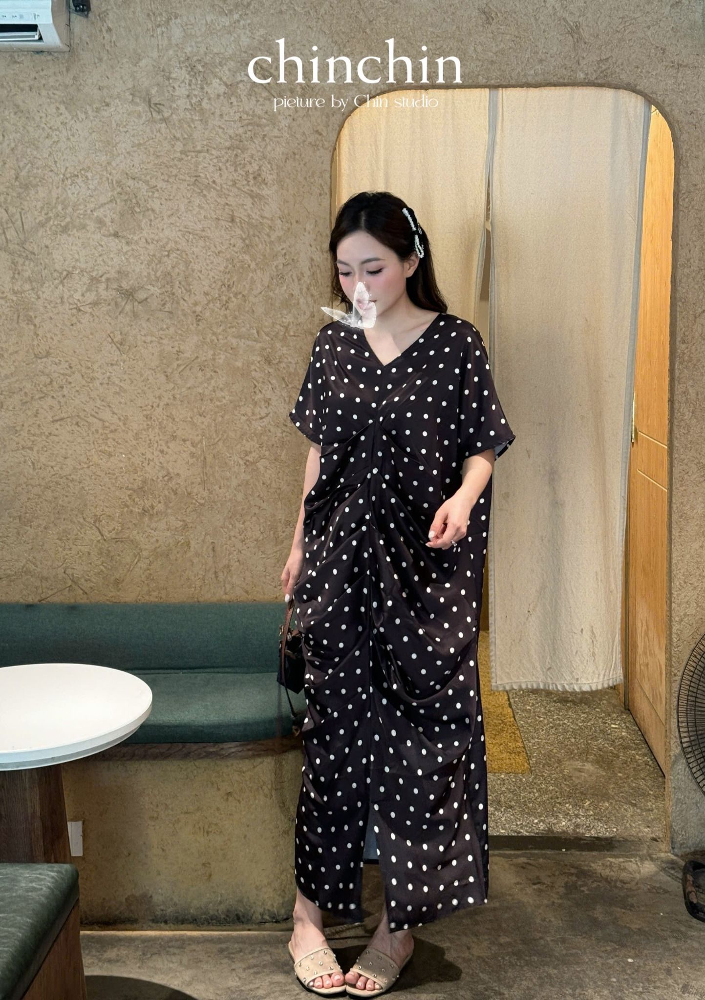  Đầm suông dáng nhún dài chấm bi sang chảnh - R330 (0) 