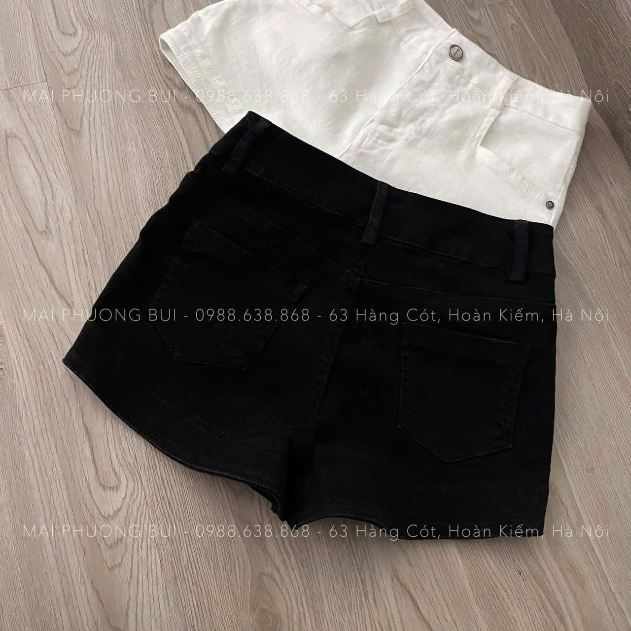  Quần short cạp vừa denim cao giãn - ĐEN - S127 ( eo S<64, M<68, L<72 ) 