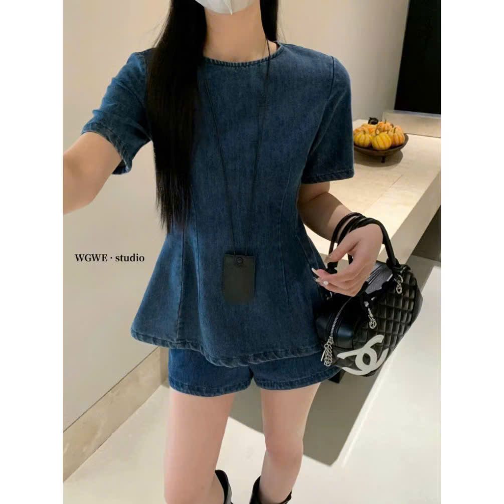  Set bộ jeans chiết eo ôm body tôn dáng mix quần short - B31 ( eo S<68-70 M<72-74 L<76-78  có co giãn ) 