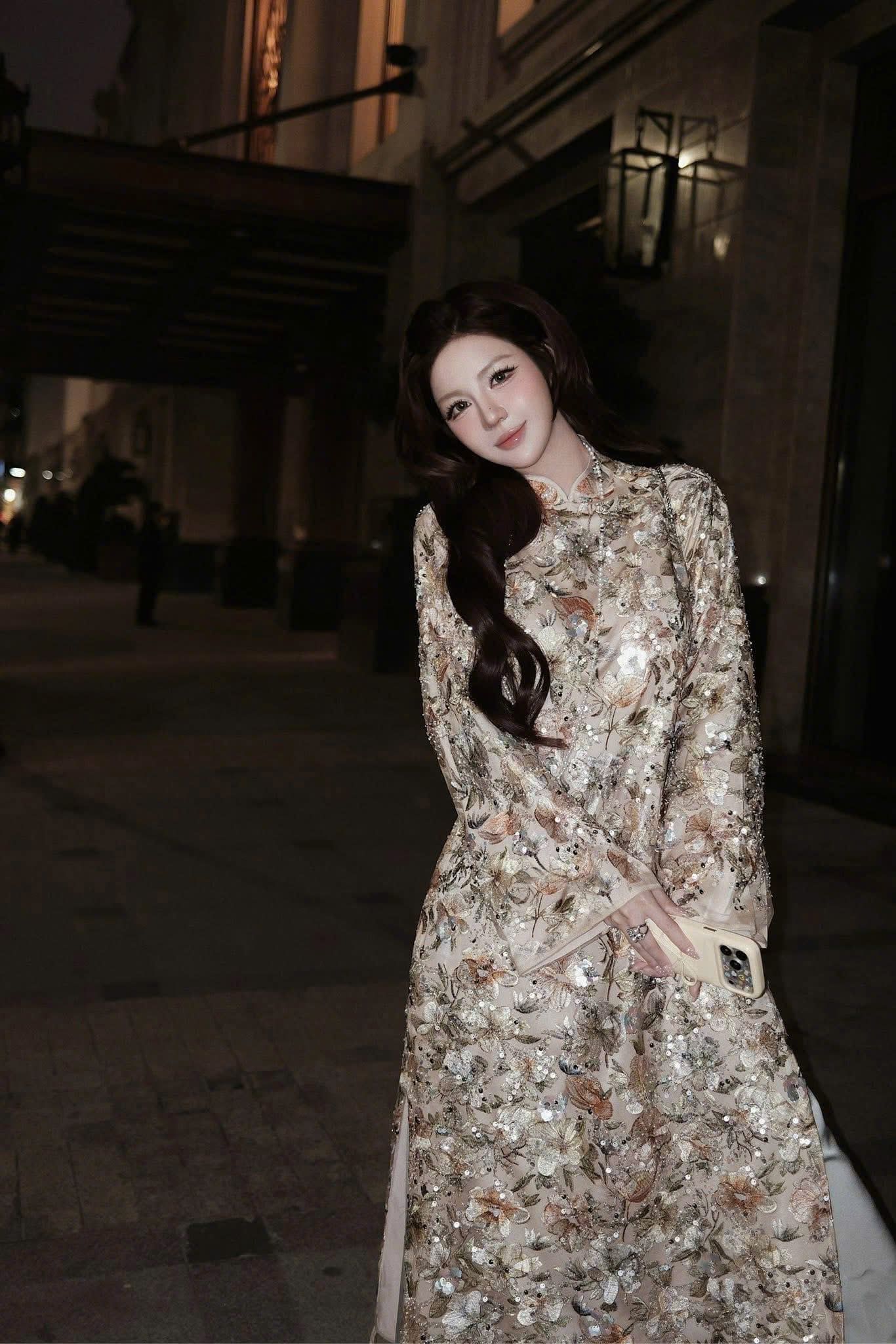  Áo dài kim sa hoa xanh cao cấp mẫu mới hotrend - S98 ( eo S<68,70 - M<72,74 ) 