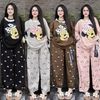 Set áo tay dài cổ phối bèo mix quần hello mickey mini - ĐEN - Z51