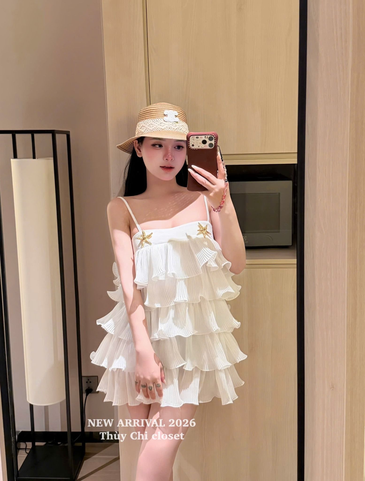  Váy hai dây dập ly nhiều tầng sang chảnh - TRẮNG - Z323 
