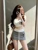  Set áo ba lỗ croptop chữ thập mix chân váy ngắn cá tính - XÁM - E125 