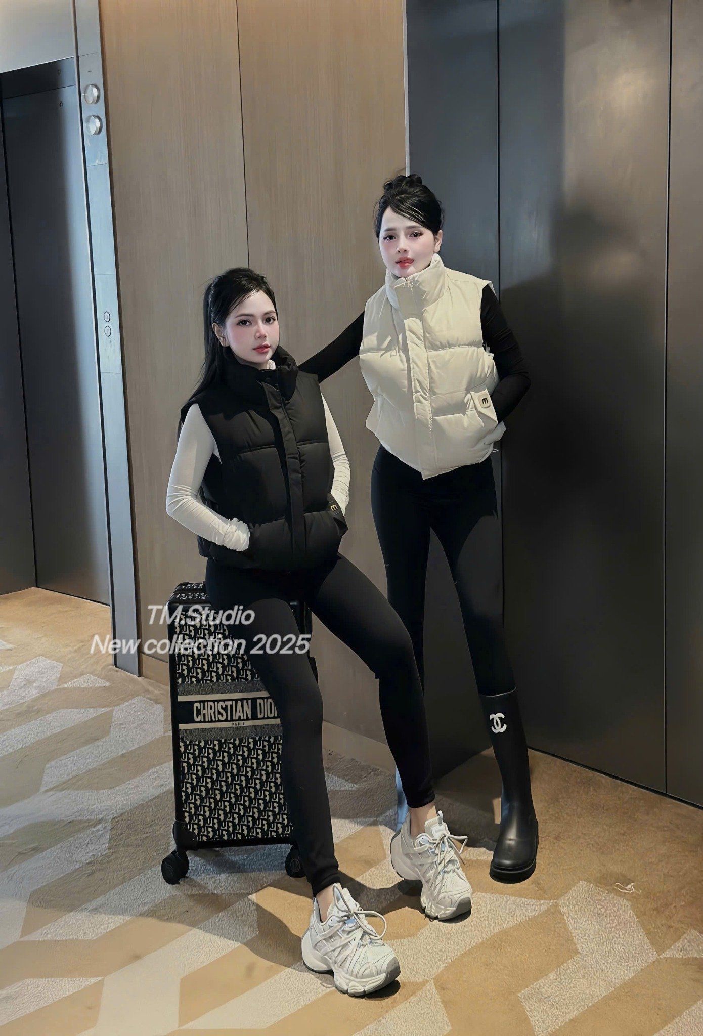  Set áo tay dài kèm phao sát nách dày dặn - ĐEN - G37 