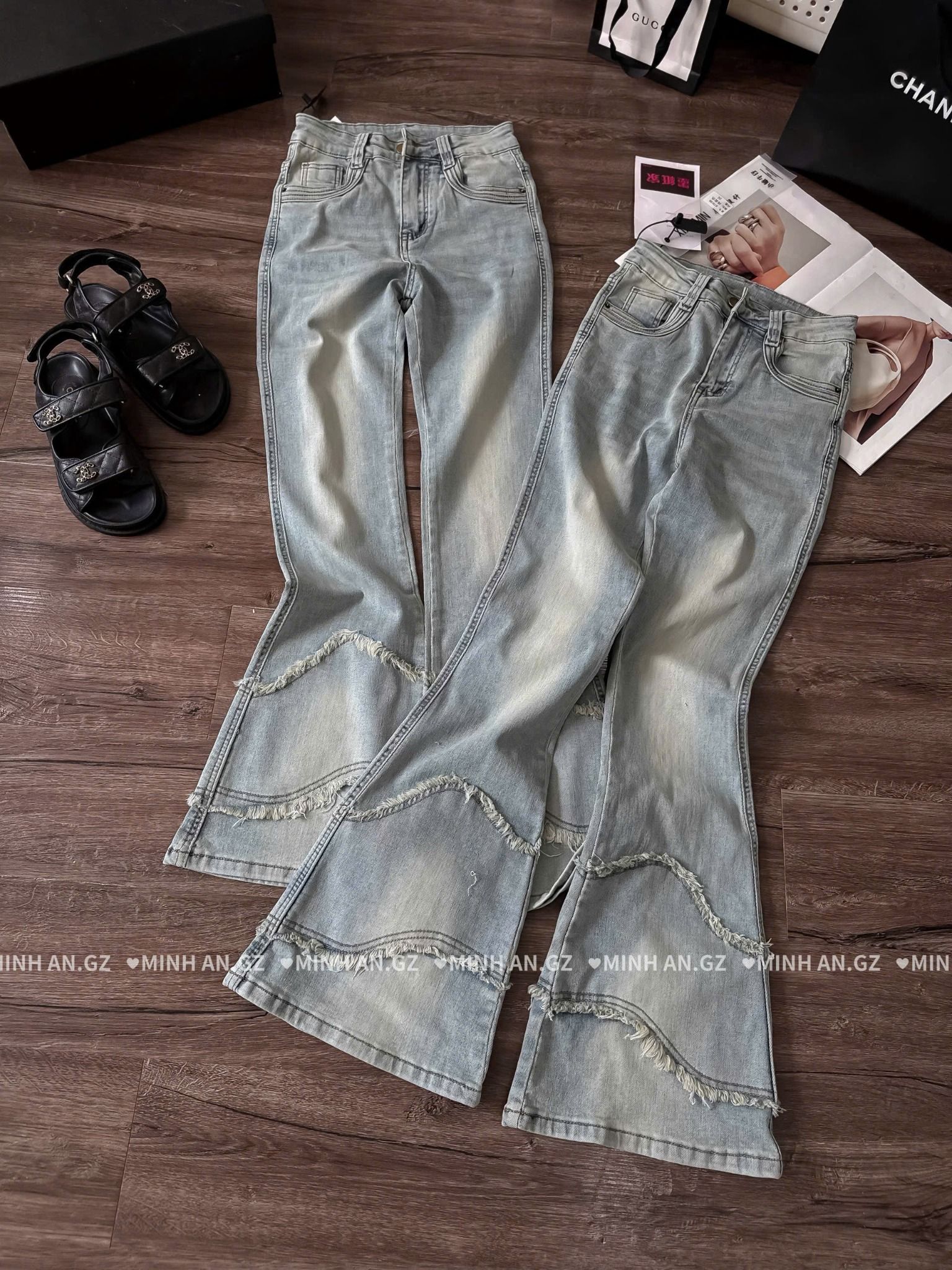  Quần jean ống loe phối chân tua rua QC - G26 (eo M<70, L<74) 