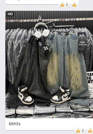  Quần JEANS suông ống rộng vệt sơn - ĐEN - H77 ( DÀI 107CM ) 