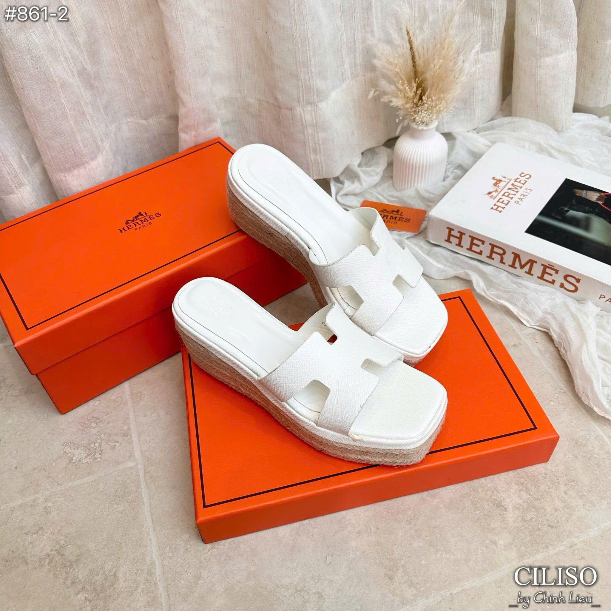  LÊ HM đế xuồng cói FULLBOX hàng siêu cấp - TRẮNG - G11 