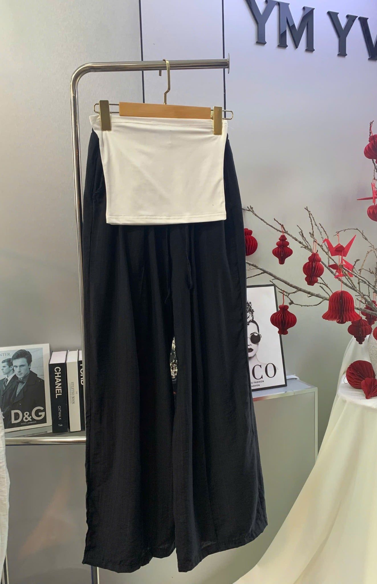  Set áo quây trắng mix quần suông đũi - Z62 