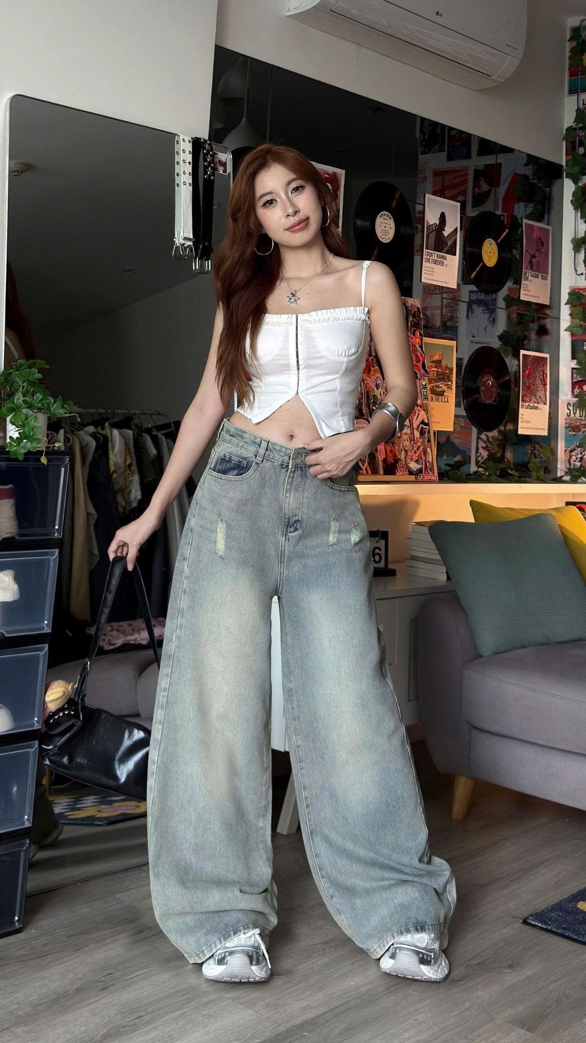  Quần suông rộng form basic wash màu - NHẠT - G54  ( eo S<66, M<70, L<74 ) 