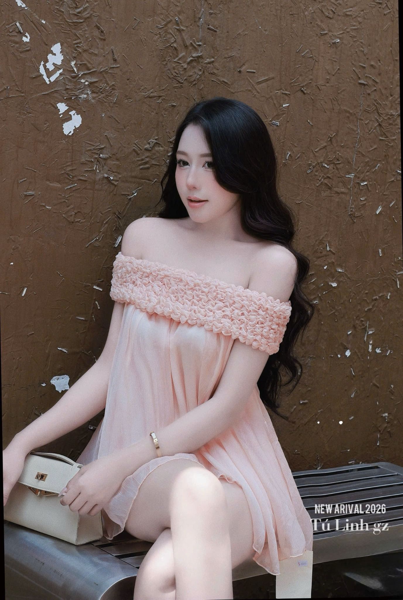  Áo babydoll trễ vai phối bèo nhún tiểu thư - HỒNG - G202 