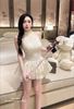 Váy cổ yếm hở lưng họa tiết chấm bi sang chảnh - KEM - G94