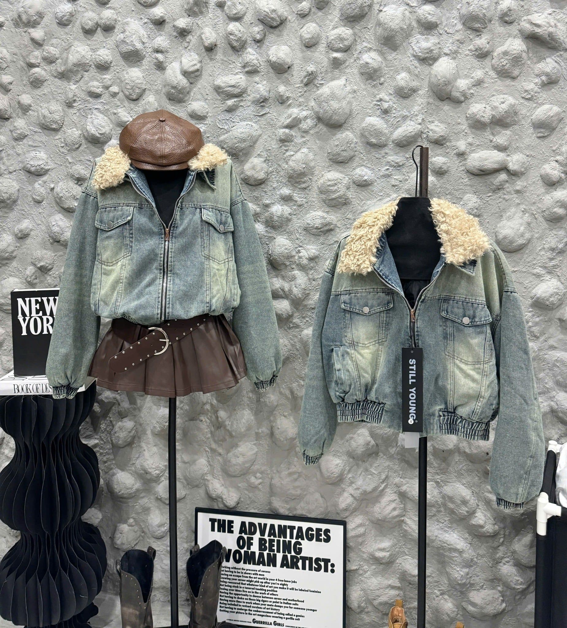  Áo khoác jean lót trần cổ phối lông - Z125 