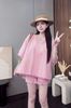  Set áo cổ trụ tay lỡ kẻ sọc mix quần ngắn - HỒNG - K160 