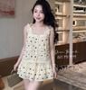  Set áo hai dây thô hoa viền ren mix chân váy - V67 