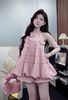  Set áo cổ yếm đính hoa mix quần bí bồng - HỒNG - V74 