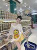 Set bộ áo cổ V thun giấy in hình dễ thuong mix quần bí kẻ bồng - VÀNG - K135