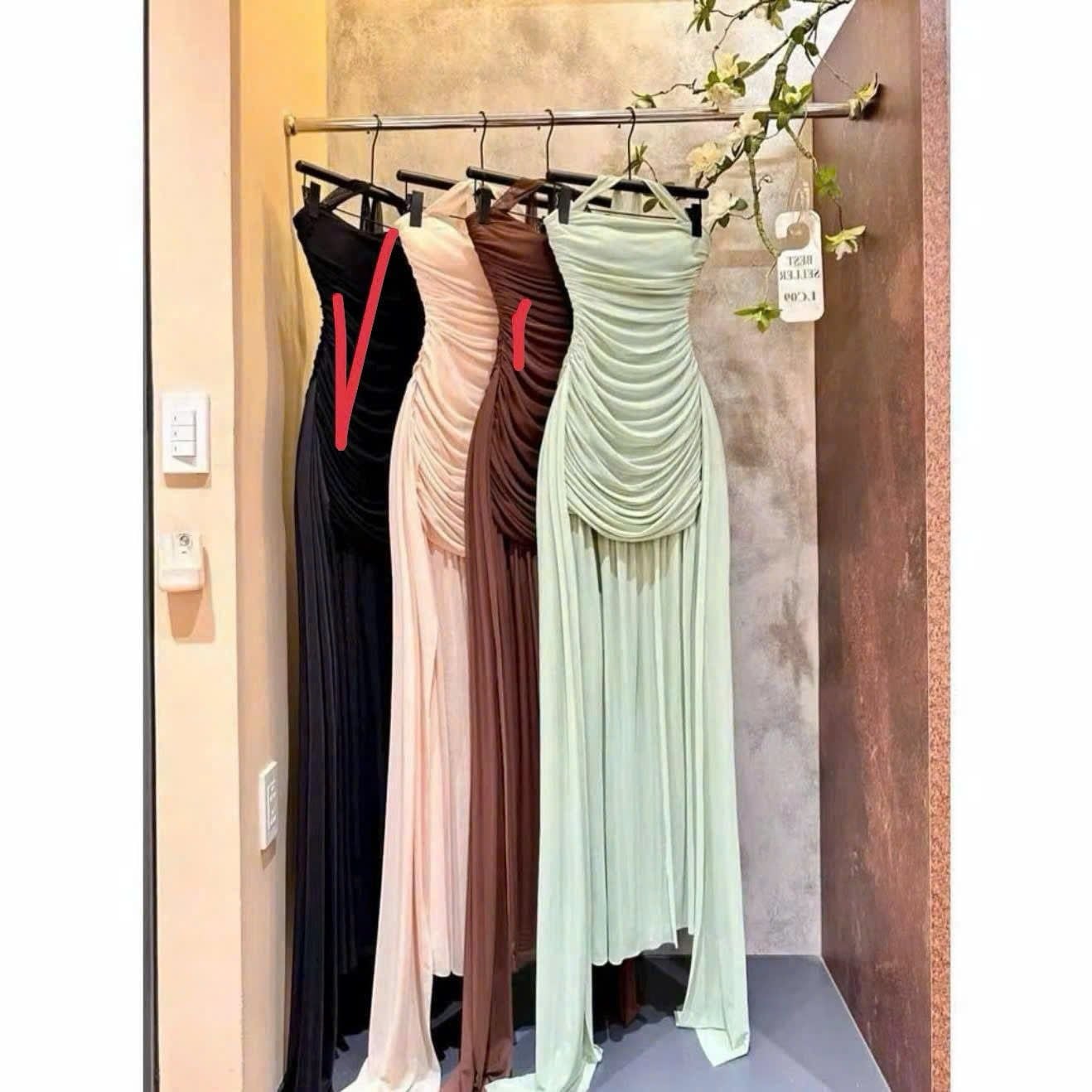  Đầm quây yếm nhún body thun lưới dáng dài - ĐEN - H12 