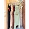 Đầm quây yếm nhún body thun lưới dáng dài - ĐEN - H12