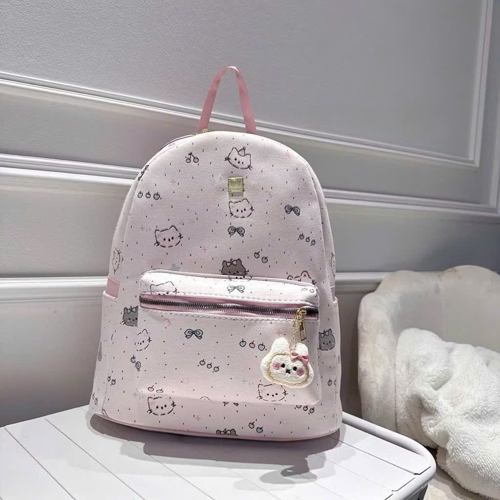  Balo túi hộp full họa tiết kèm charm HELLO KITTY - HỒNG - B6 