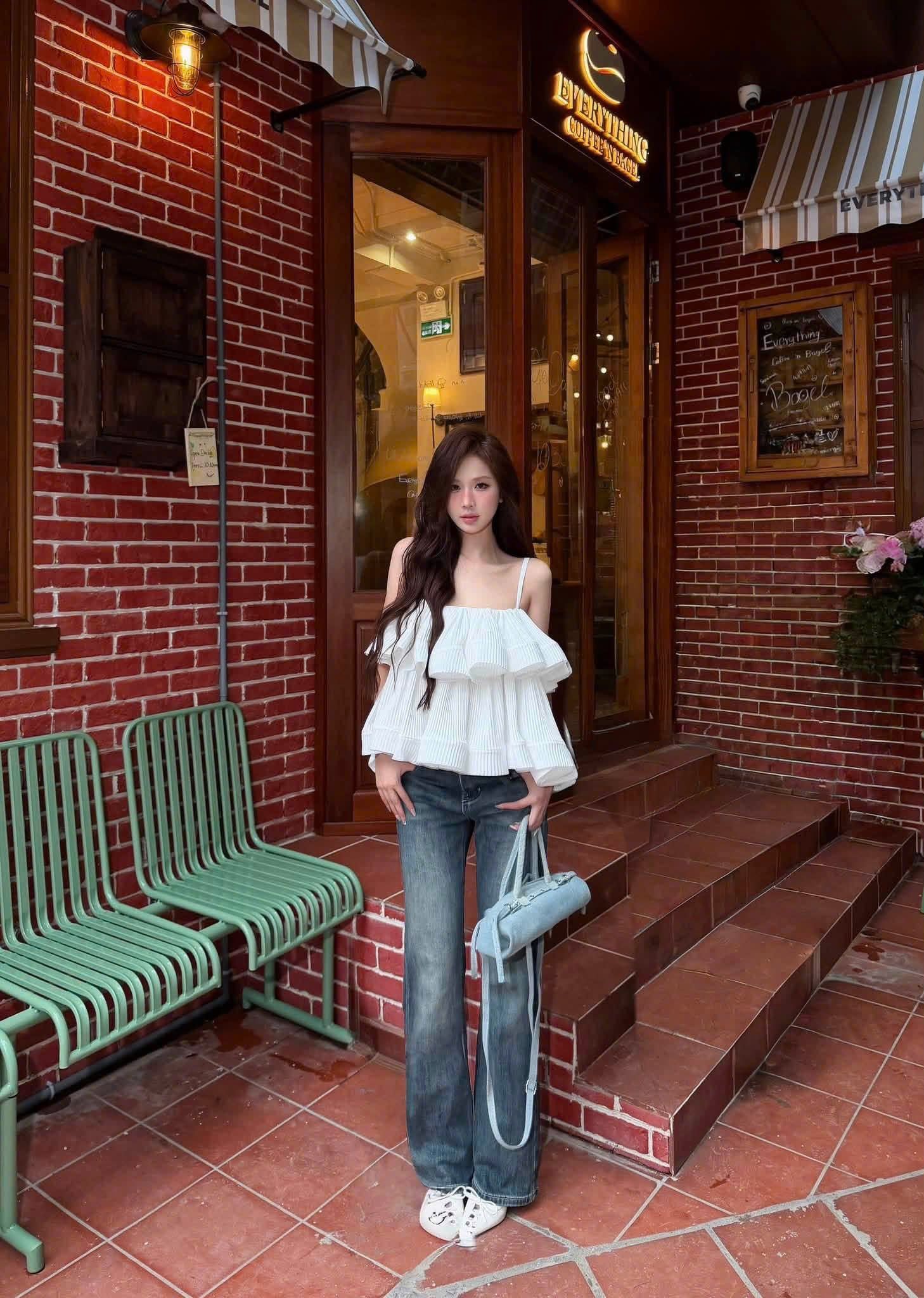  Áo hai dây bèo dập ly 2 tầng siêu hot - TRẮNG - H170 