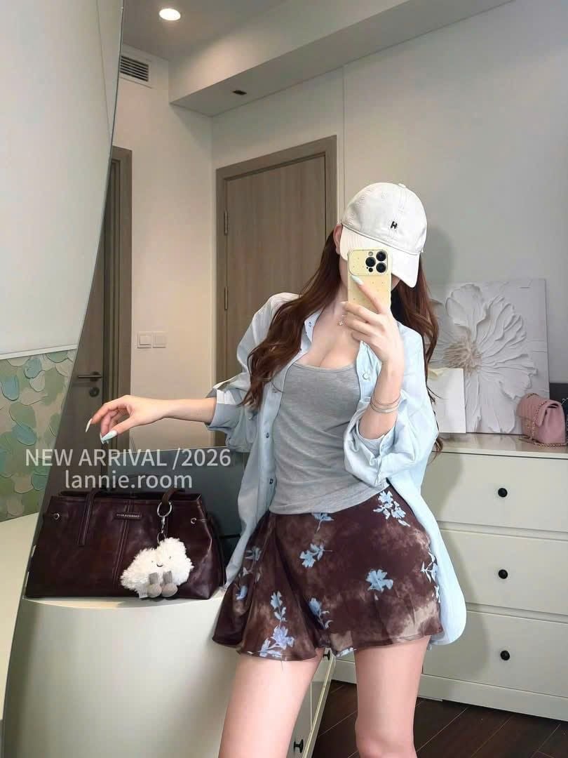  Set 3 món áo hai dây mix chân váy họa tiết kèm áo khoác - H186 