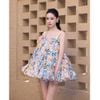 Set áo hai dây xoè bồng in hoa lá mix quần short ngắn - K9