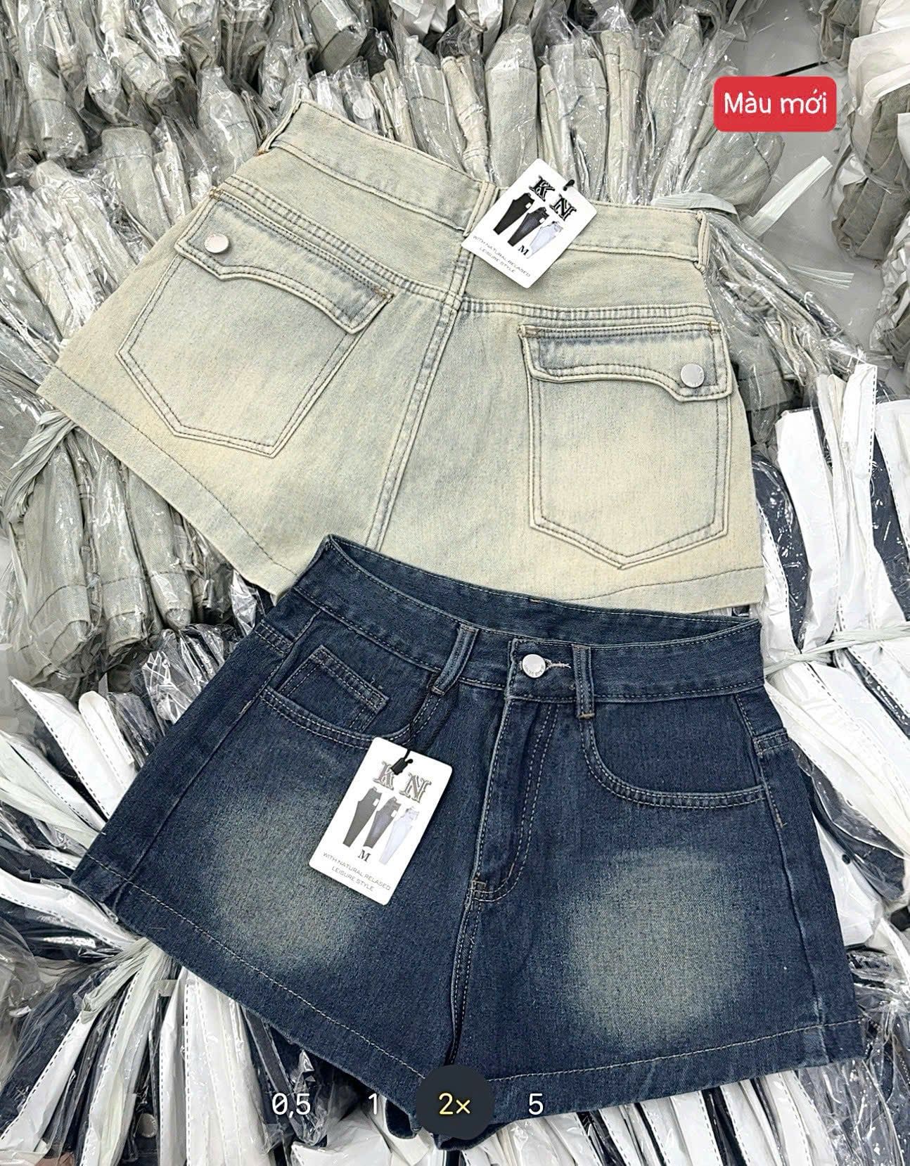  Quần short jean basic túi hộp đính cúc - ĐẬM - V50 (EO S<66, M<70, L<74, XL<78) 