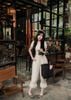 Set 2 món áo cộc tay mix quần lửng bom dáng bí phối bèo - TRẮNG - V80