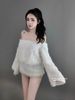 Set áo trễ vai mix chân váy dáng ngắn lông vũ - TRẮNG - G71 ( eo S<68, M<72 )