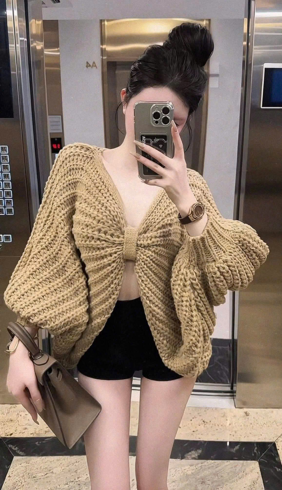  Áo len dơi tay dài ngực xoắn nơ xịn xò - N157 