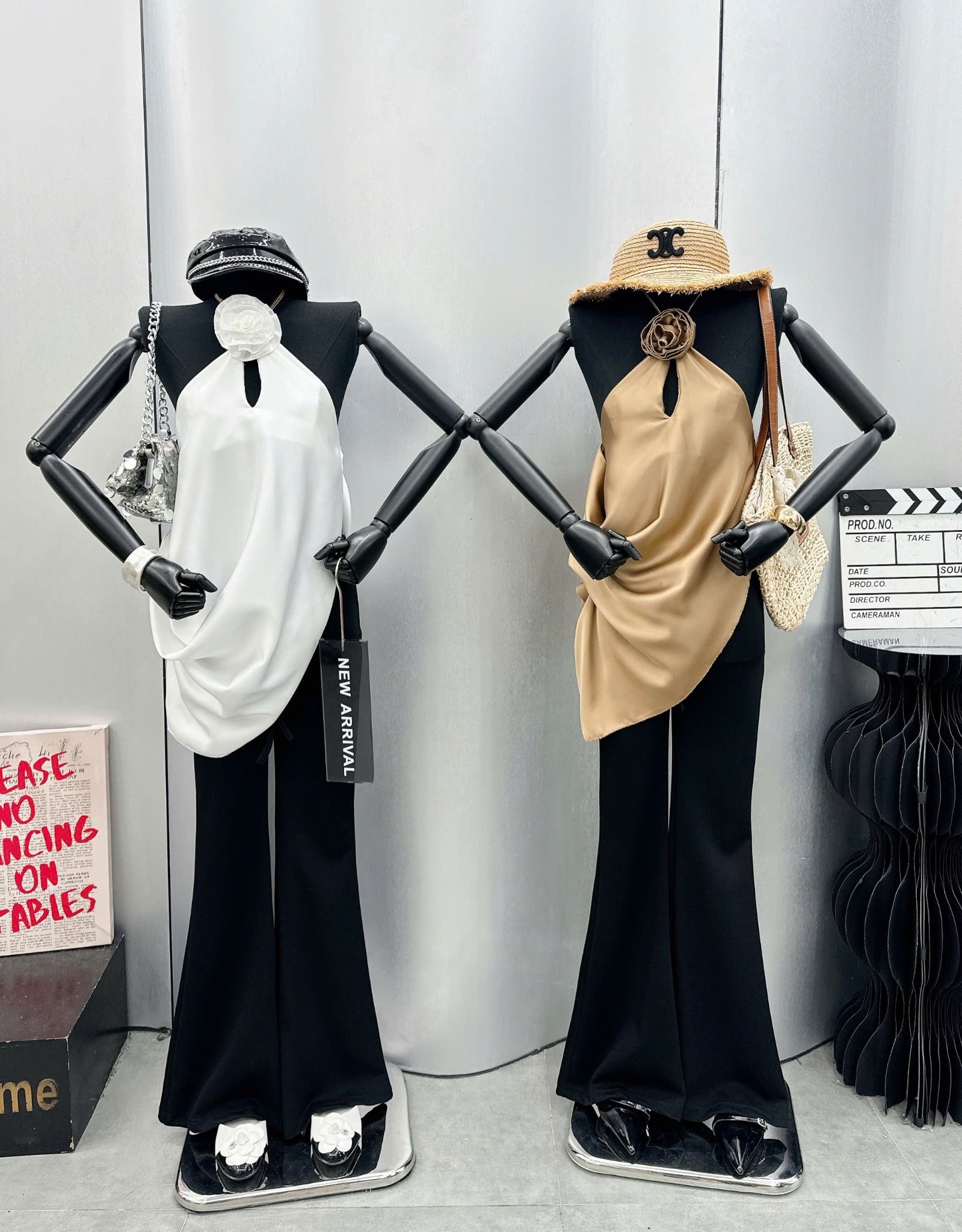  Set áo yếm lụa cổ hoa hở lưng mix quần loe umi sang chảnh - NÂU - A93 ( eo S<68, M<72 ) (0) 