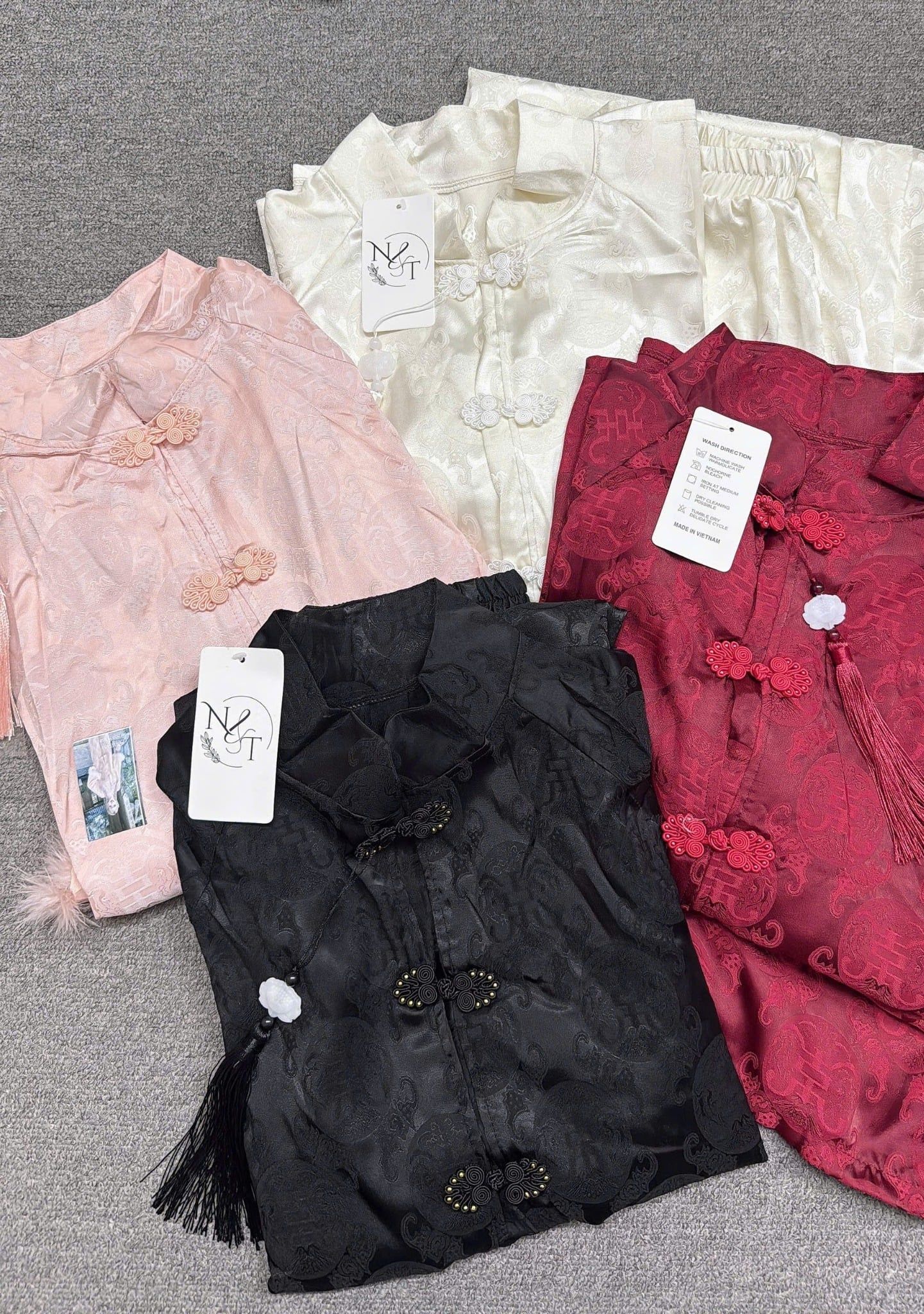  Set bộ lam tay phối lông cài nút tàu mix quần suông - ĐEN - E70 ( ÁO DÀI 70CM , QUẦN 100CM ) 