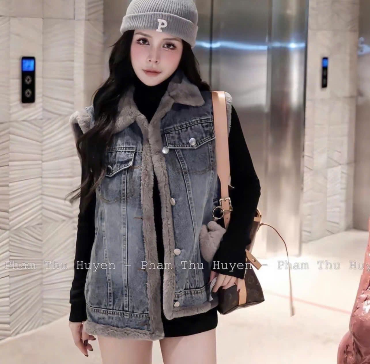  Áo khoác gile chất jeans lót lông đính cúc xinh xắn - XÁM - C188 