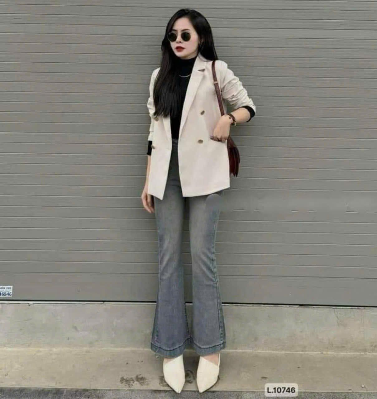  Áo khoác vest quốc dân form rộng đúp lót 2 lớp siêu hot - KEM - E240 ( DƯỚI 63KG ) 